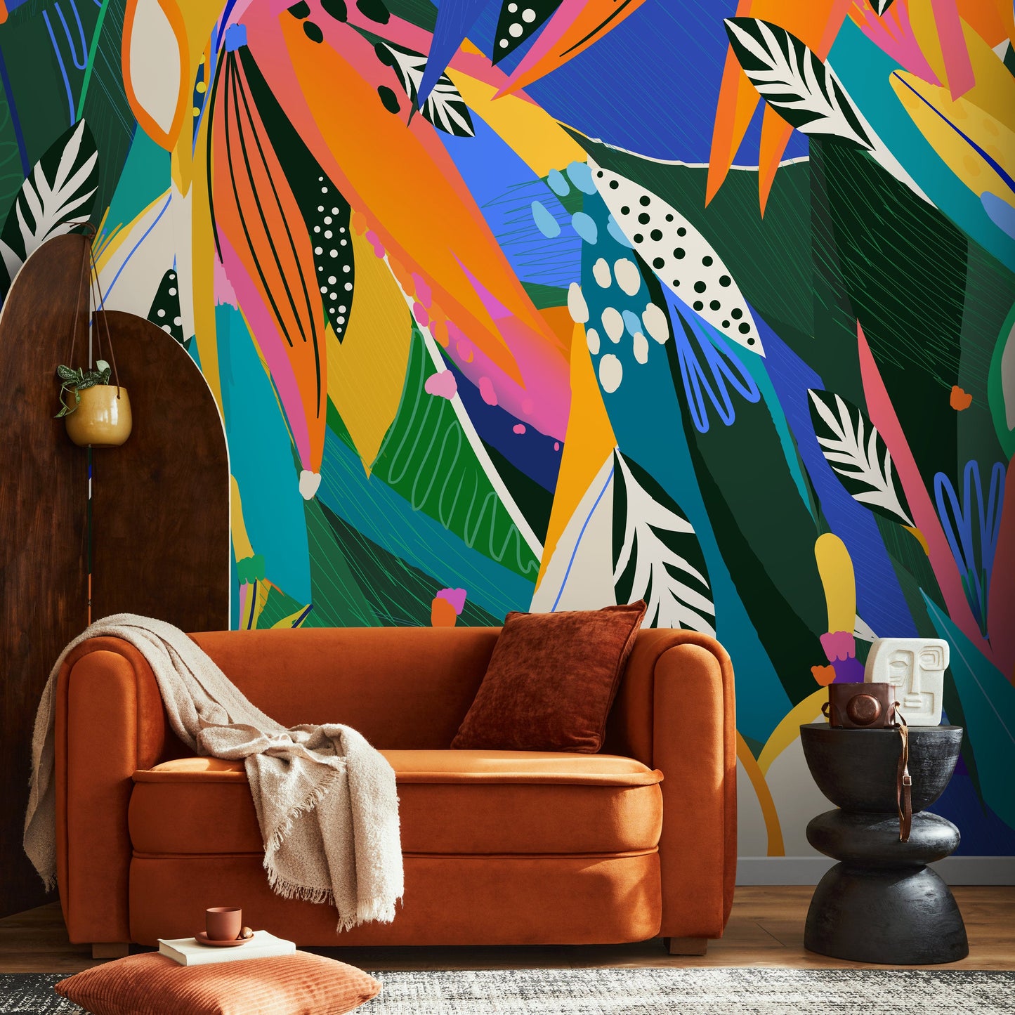 Abstract Tropical Leaf Mural Wallpaper Peel and Stick and Traditional Wallpaper - C346