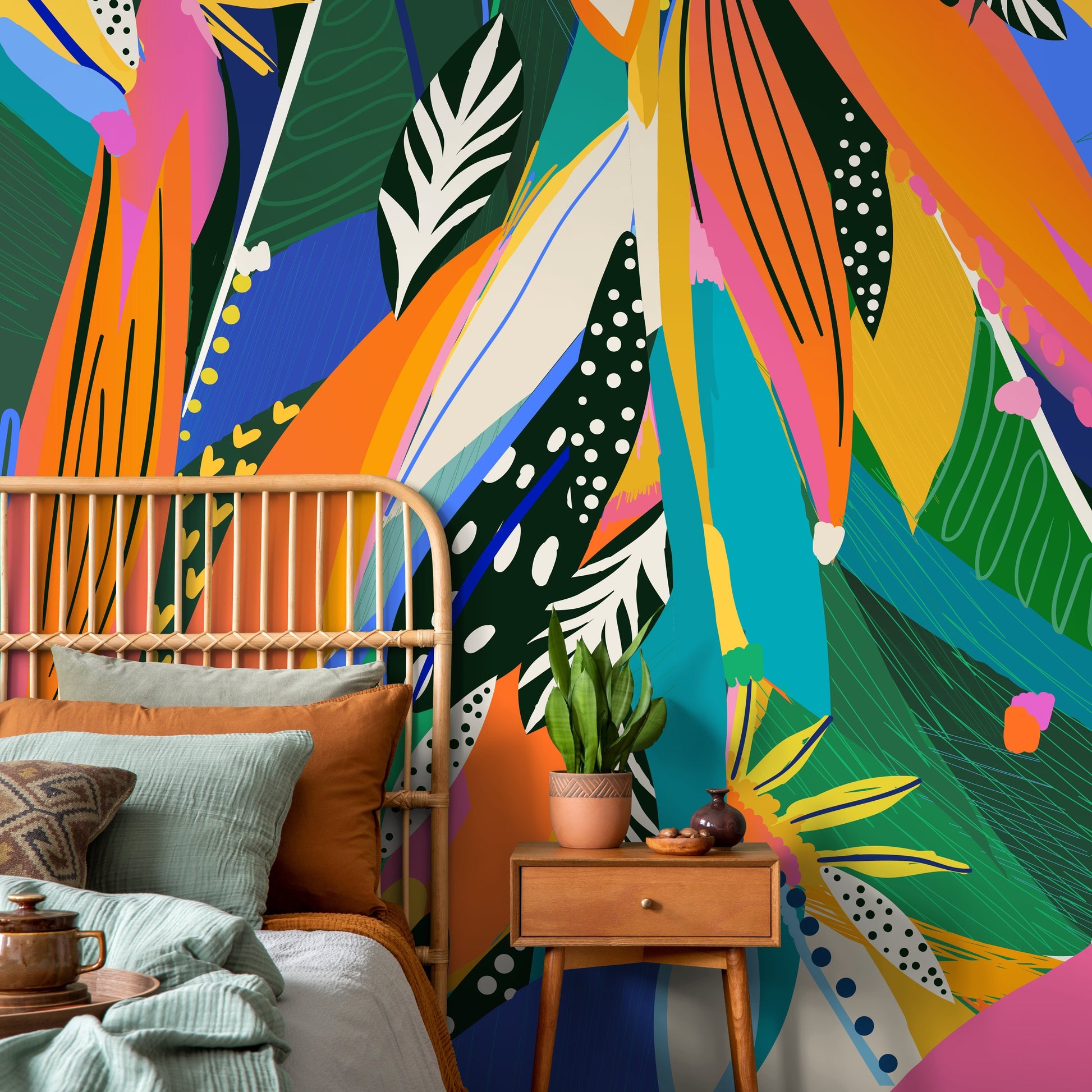 Abstract Tropical Leaf Mural Wallpaper Peel and Stick and Traditional Wallpaper - C346