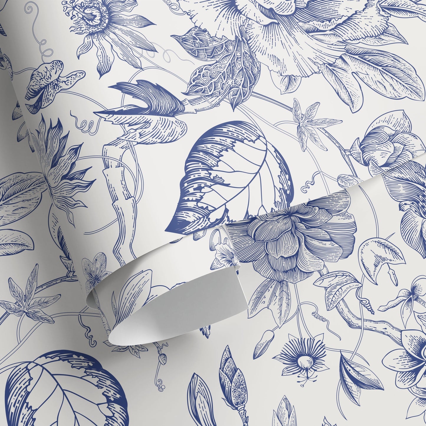 Blue Vintage Floral Wallpaper Peel and Stick and Traditional Wallpaper - C359