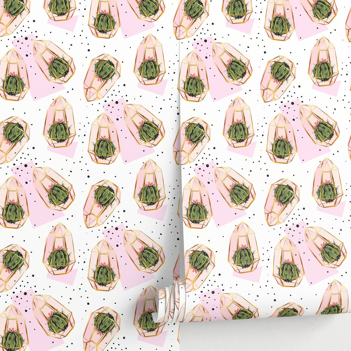 Geometric Cacti Pattern, Cactus Pattern, Cactus, Removable Wall Decor, Peel and Stick Wallpaper, Wall Paper Removable Wallpaper Mural - A267