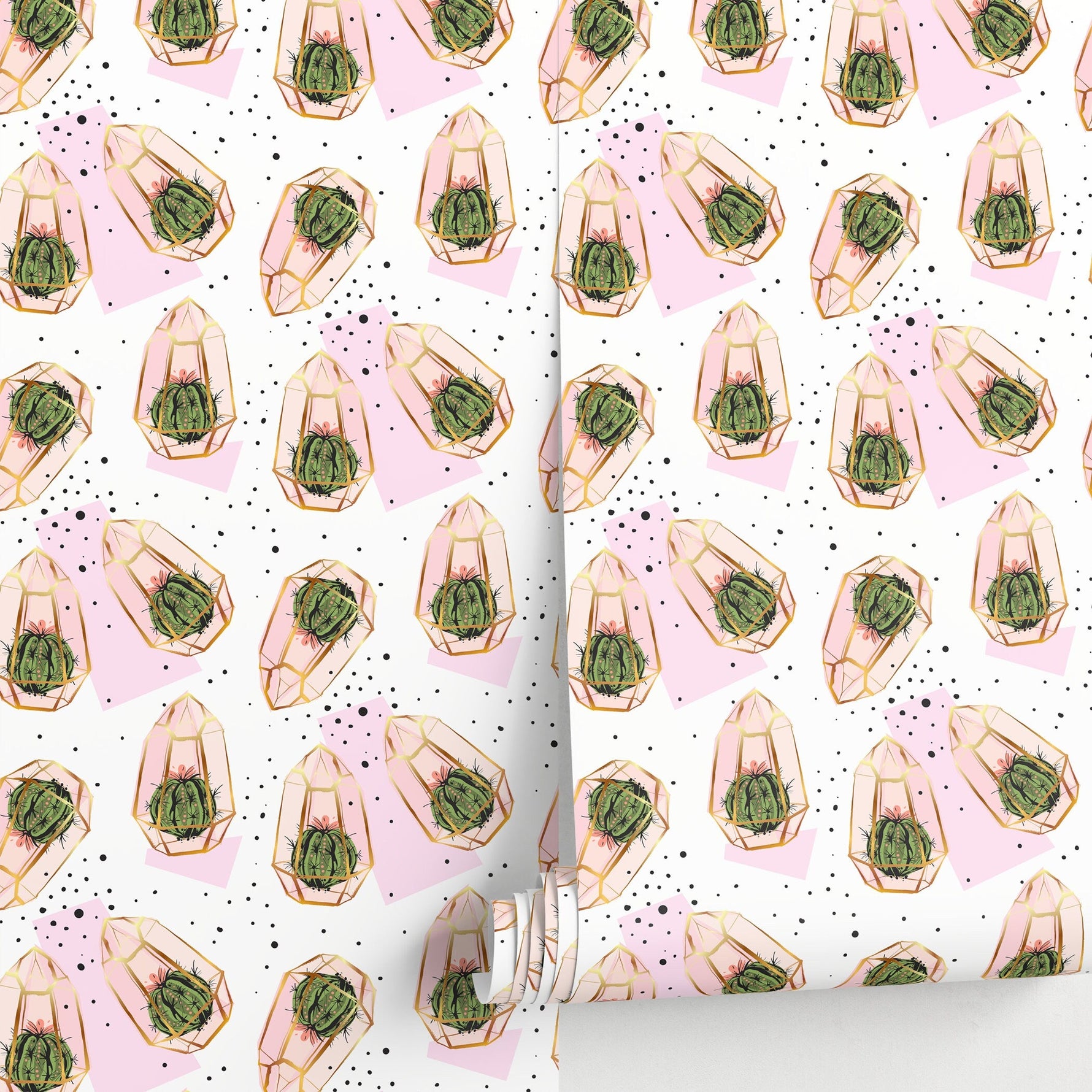 Geometric Cacti Pattern, Cactus Pattern, Cactus, Removable Wall Decor, Peel and Stick Wallpaper, Wall Paper Removable Wallpaper Mural - A267