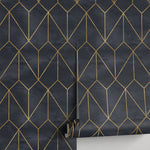 Removable Wallpaper Peel and Stick Wallpaper Wall Paper Wall Mural - Dark Blue and Non-Metalic Yellow Gold Color - A540