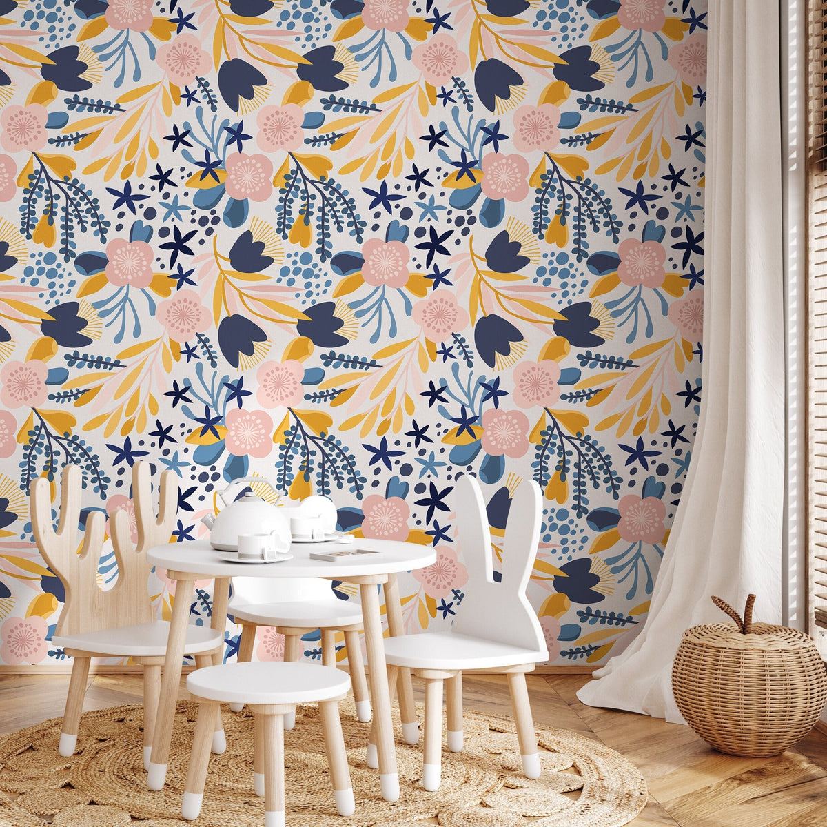 Wallpaper Peel and Stick Wallpaper Removable Wallpaper Home Decor Wall Art Wall Decor Room Decor / Cute Scandinavian Flower Wallpaper - A714
