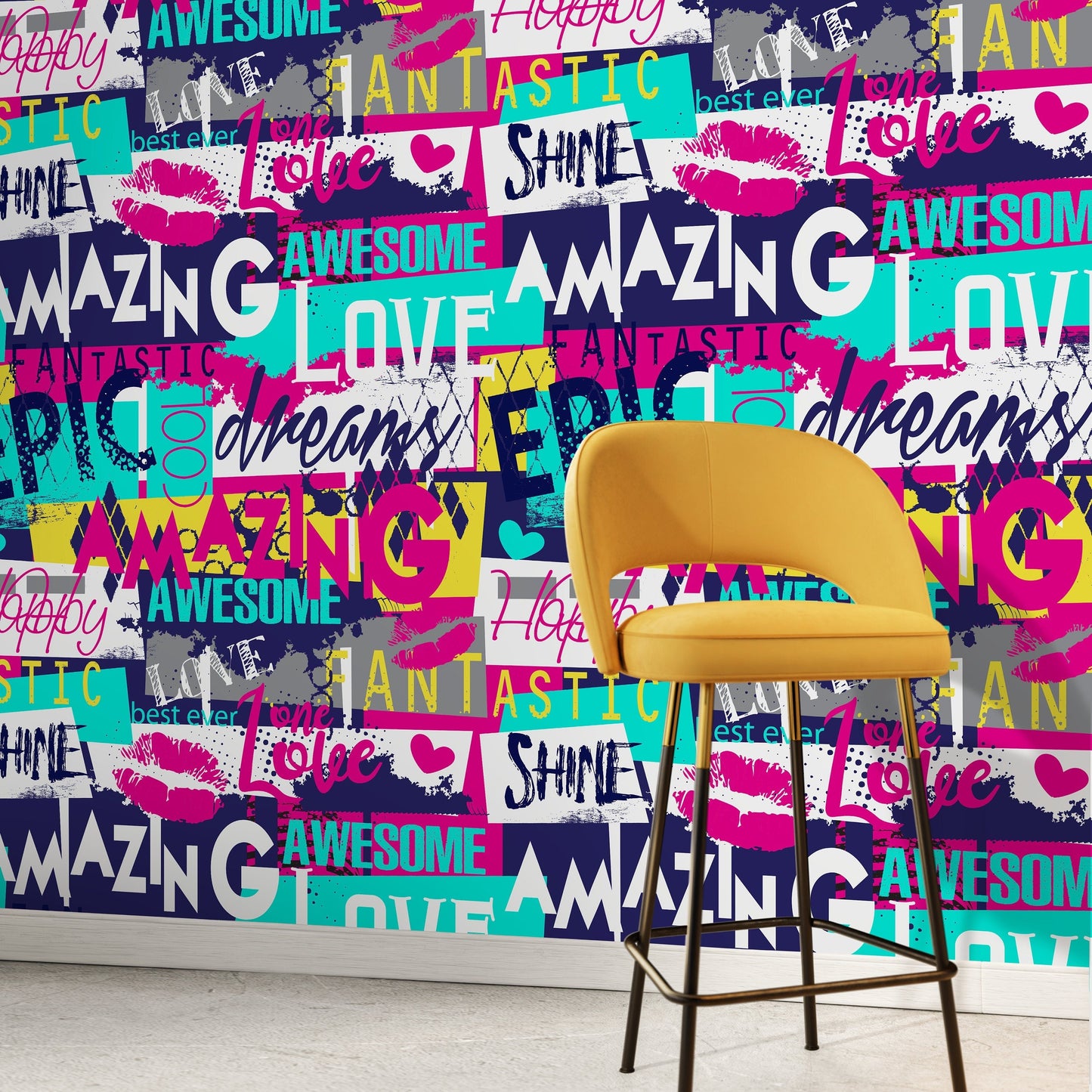 Wallpaper Removable Wallpaper Peel and Stick Wallpaper Wall Decor Home Decor Wall Art Room Decor / Modern Typography Wallpaper - A784