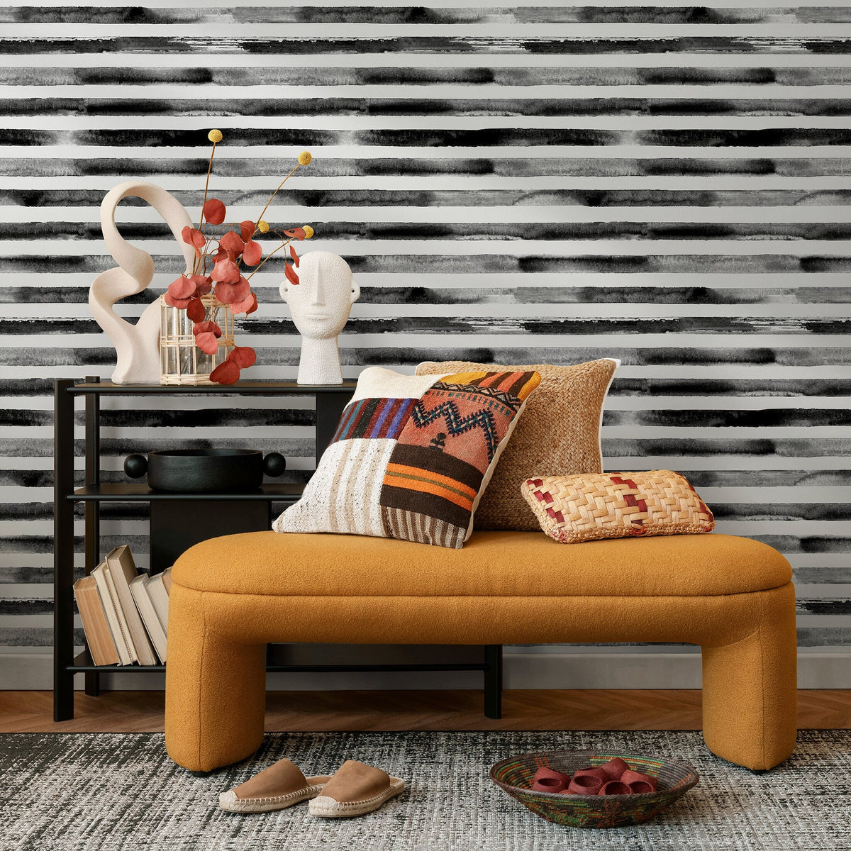 Wallpaper Peel and Stick Wallpaper Removable Wallpaper Home Decor Wall Art Wall Decor Room Decor / Black and White Stripes Wallpaper - A247