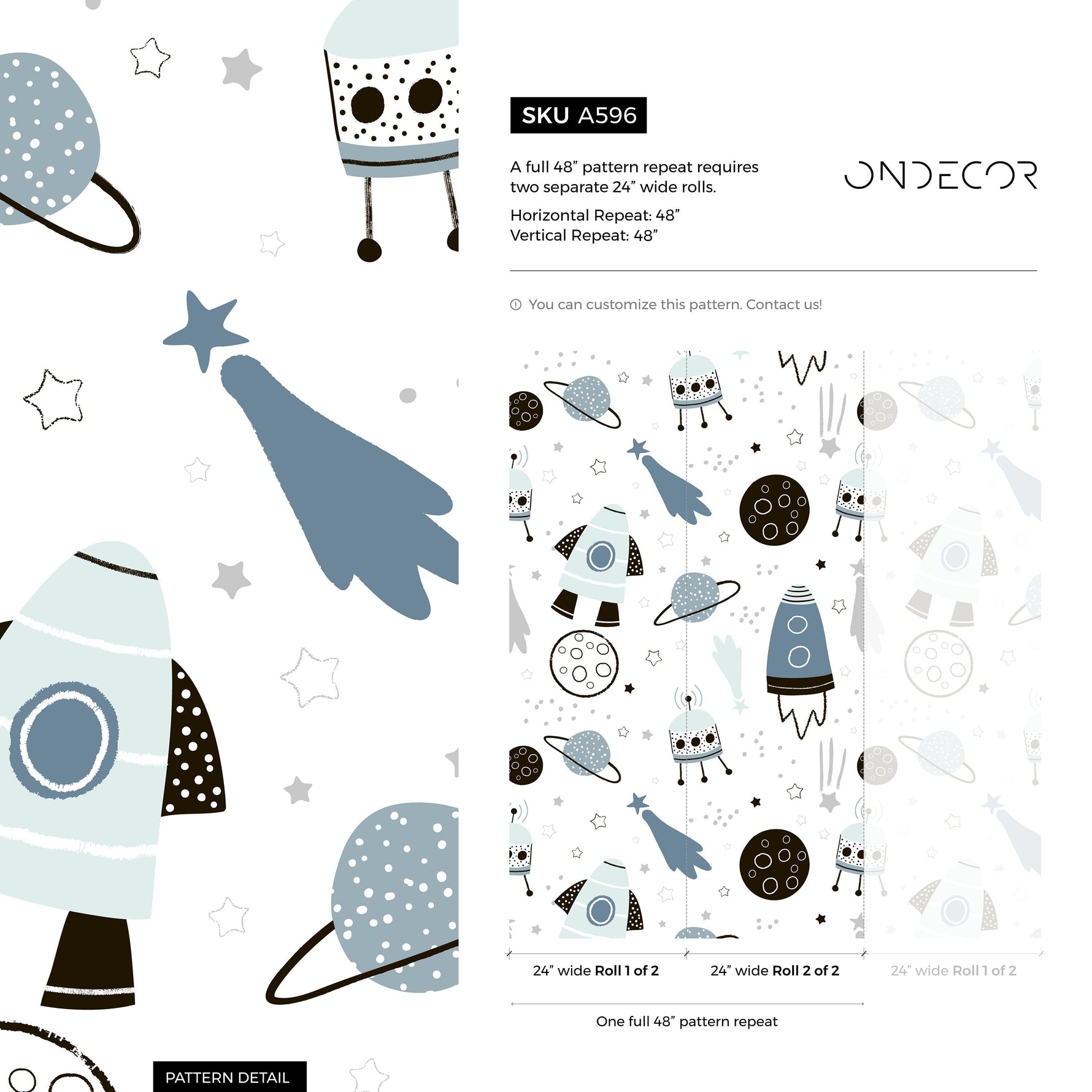 Wallpaper Peel and Stick Wallpaper Removable Wallpaper Home Decor Wall Art Wall Decor Room Decor / Cute Space Kids Wallpaper - A596