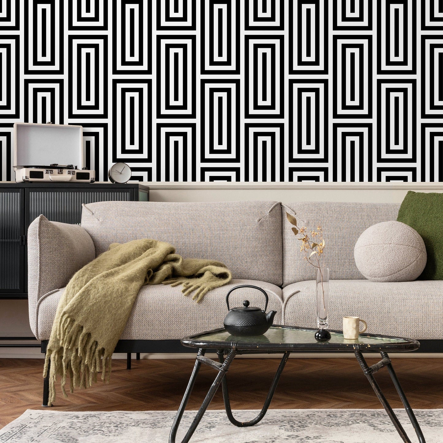 Minimal Wallpaper Removable Wallpaper Peel and Stick Wallpaper Wall Paper Wall Mural - Black and White Minimal Wallpaper - B098