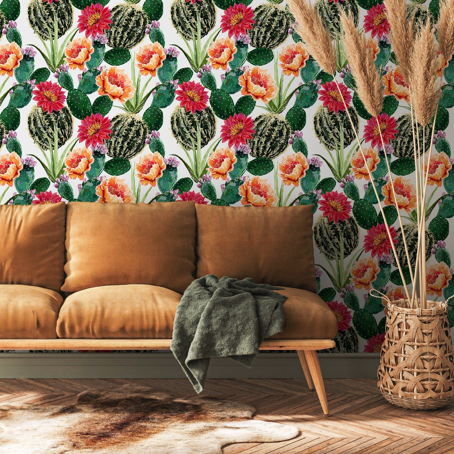 Wallpaper Peel and Stick Wallpaper Removable Wallpaper Home Decor Wall Art Wall Decor Room Decor / Cactus and Flower Wallpaper - A911