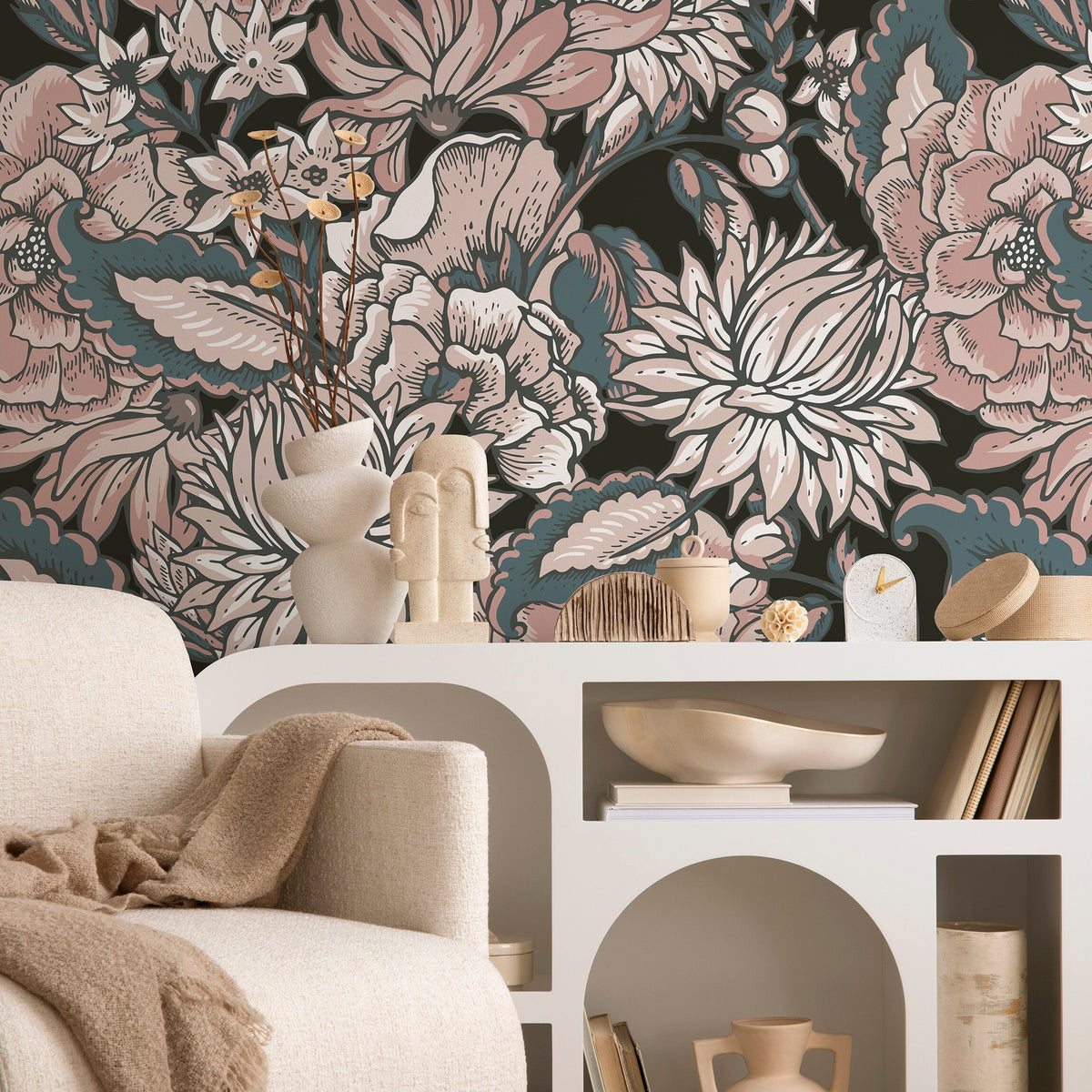 Wallpaper Peel and Stick Wallpaper Removable Wallpaper Home Decor Wall Art Wall Decor Room Decor / Vintage Roses and Flower Wallpaper - B164