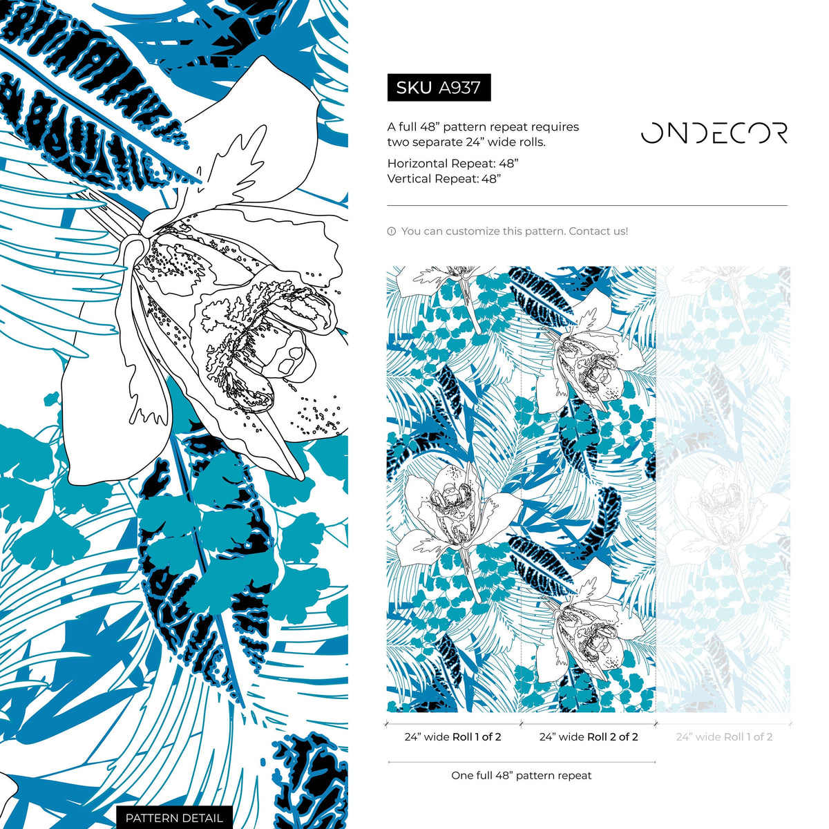 Wallpaper Peel and Stick Wallpaper Removable Wallpaper Home Decor Wall Art Wall Decor Room Decor / Blue Roses and Leaves Wallpaper - A937