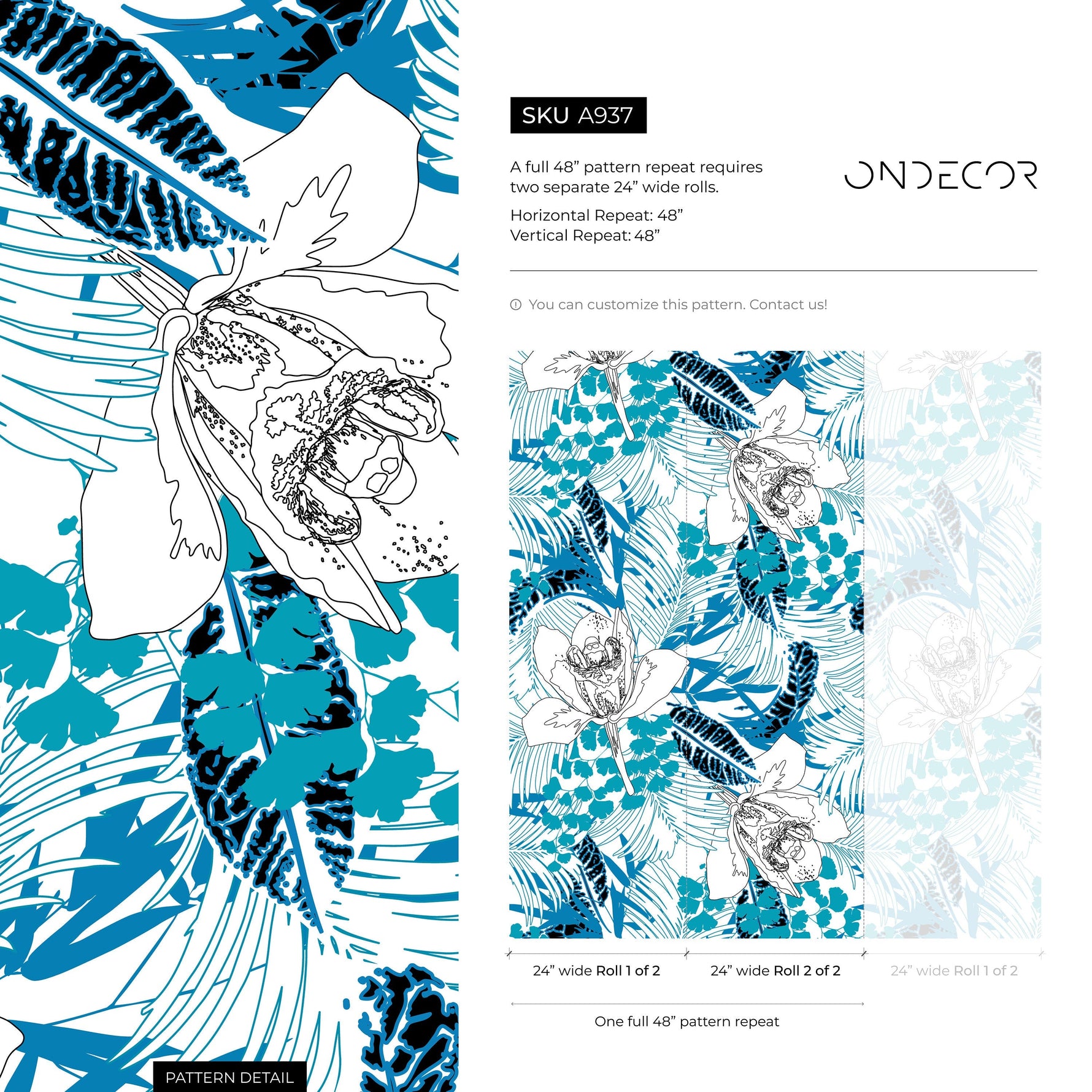 Wallpaper Peel and Stick Wallpaper Removable Wallpaper Home Decor Wall Art Wall Decor Room Decor / Blue Roses and Leaves Wallpaper - A937