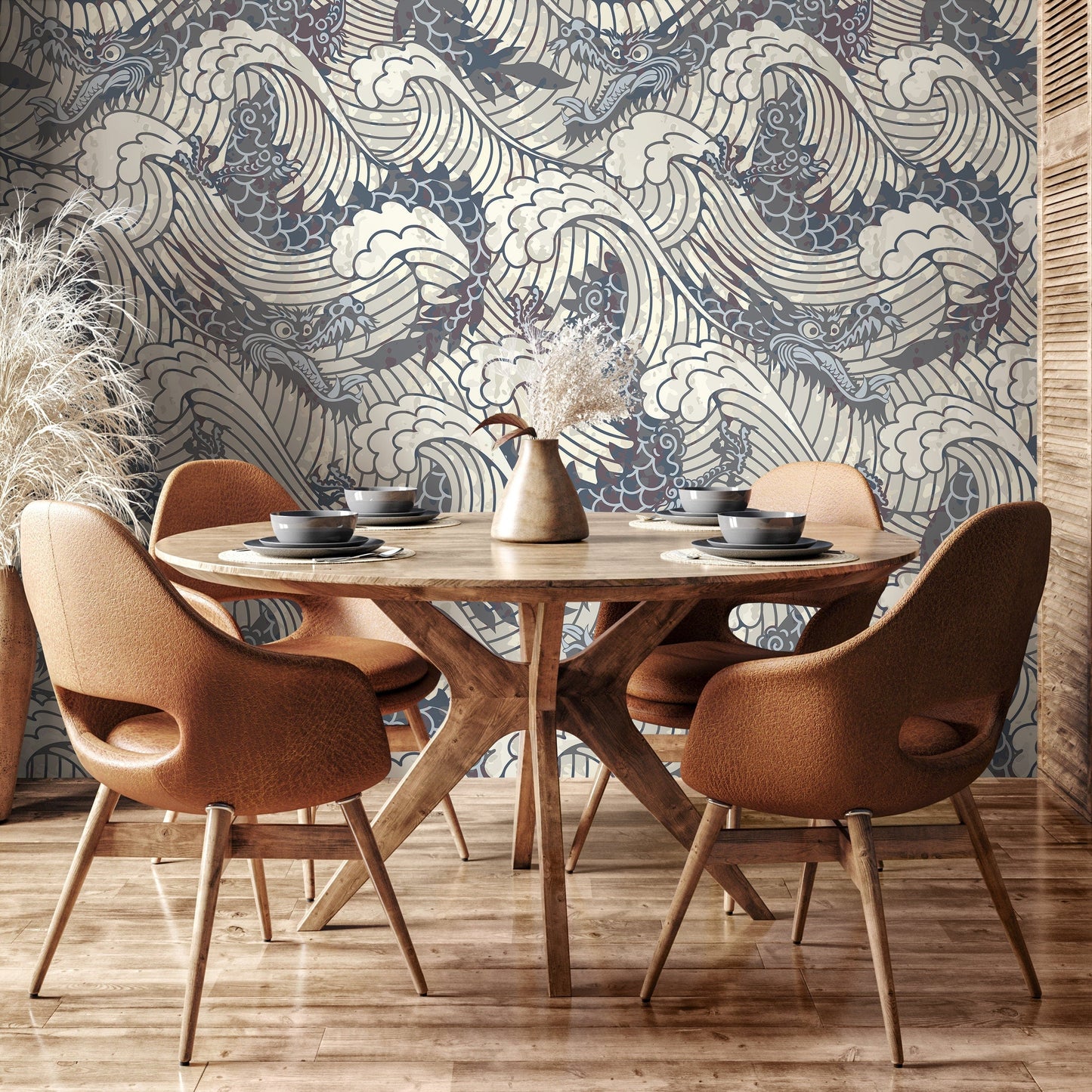 Dragon Waves Wallpaper - Removable Wallpaper Peel and Stick Wallpaper Wall Paper - B257