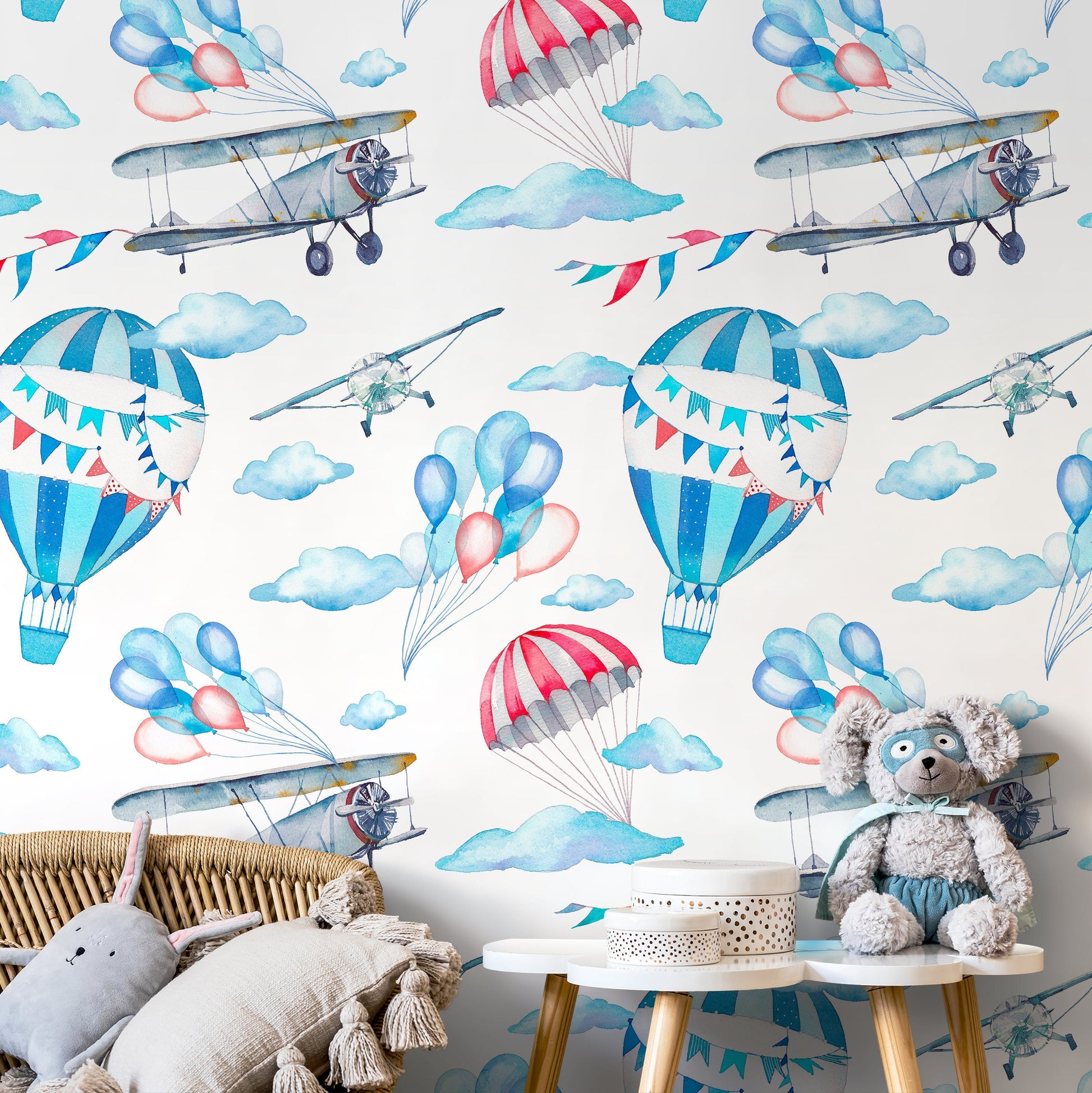 Wallpaper Peel and Stick Wallpaper Removable Wallpaper Home Decor Wall Art Wall Decor Room Decor / Sky Flying Balloons Kids Wallpaper - B270