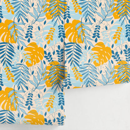 Wallpaper Peel and Stick Wallpaper Removable Wallpaper Home Decor Wall Art Wall Decor Room Decor / Boho Tropical Leaves Wallpaper - A808