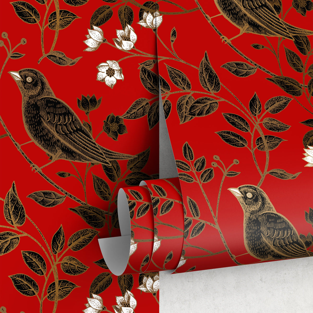 Wallpaper Peel and Stick Wallpaper Removable Wallpaper Home Decor Wall Art Wall Decor Room Decor / Vintage Red Bird Wallpaper - A924