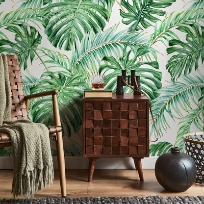 Wall Decor Wallpaper Peel and Stick Wallpaper Removable Wallpaper Home Decor Wall Art / Green Tropical Leaves Jungle Wallpaper - A013