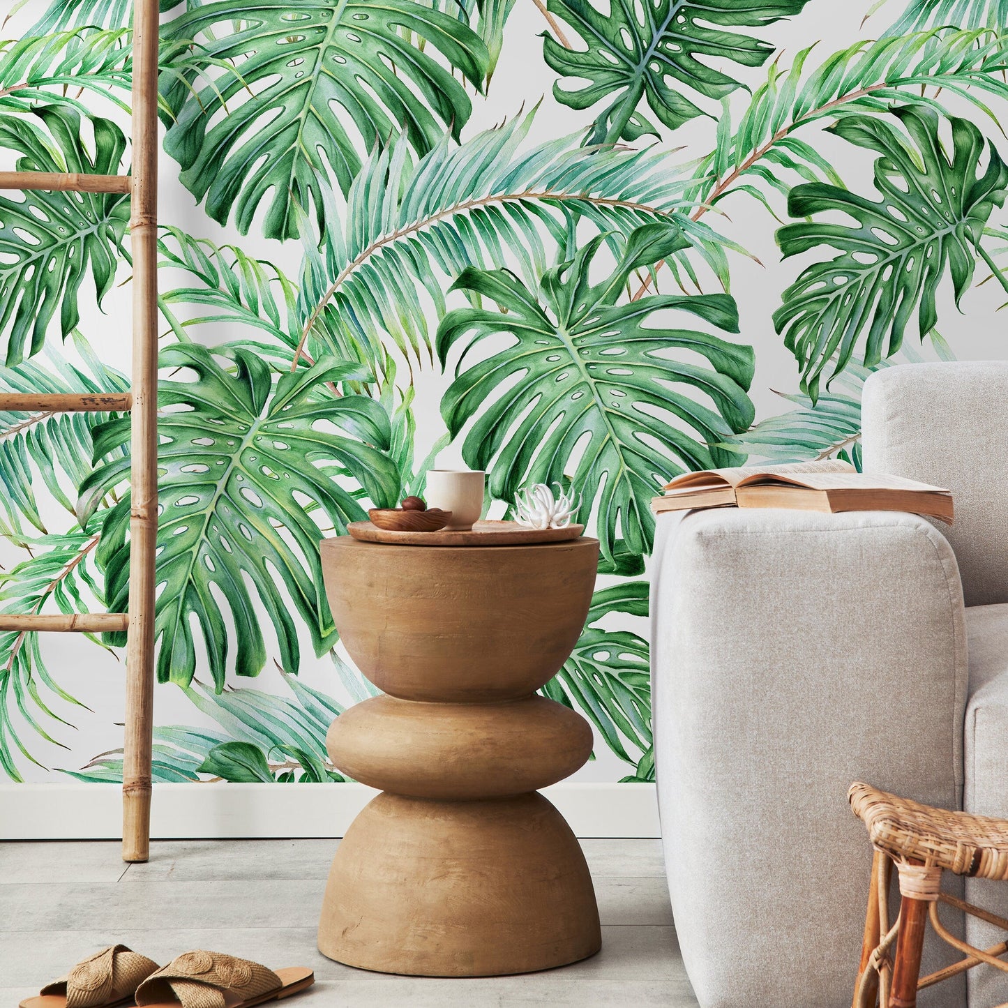 Wall Decor Wallpaper Peel and Stick Wallpaper Removable Wallpaper Home Decor Wall Art / Green Tropical Leaves Jungle Wallpaper - A013