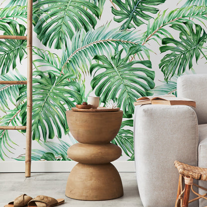 Wall Decor Wallpaper Peel and Stick Wallpaper Removable Wallpaper Home Decor Wall Art / Green Tropical Leaves Jungle Wallpaper - A013