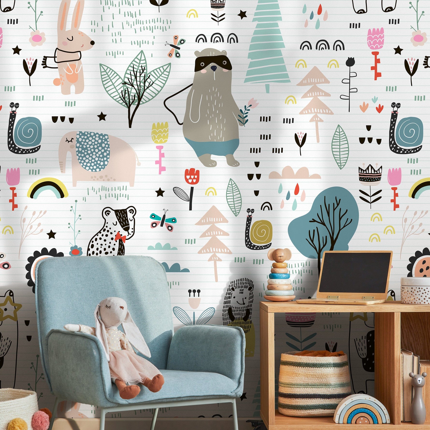 Wallpaper Peel and Stick Wallpaper Removable Wallpaper Home Decor Wall Art Wall Decor Room Decor / Cute Animal Kids Wallpaper - B331