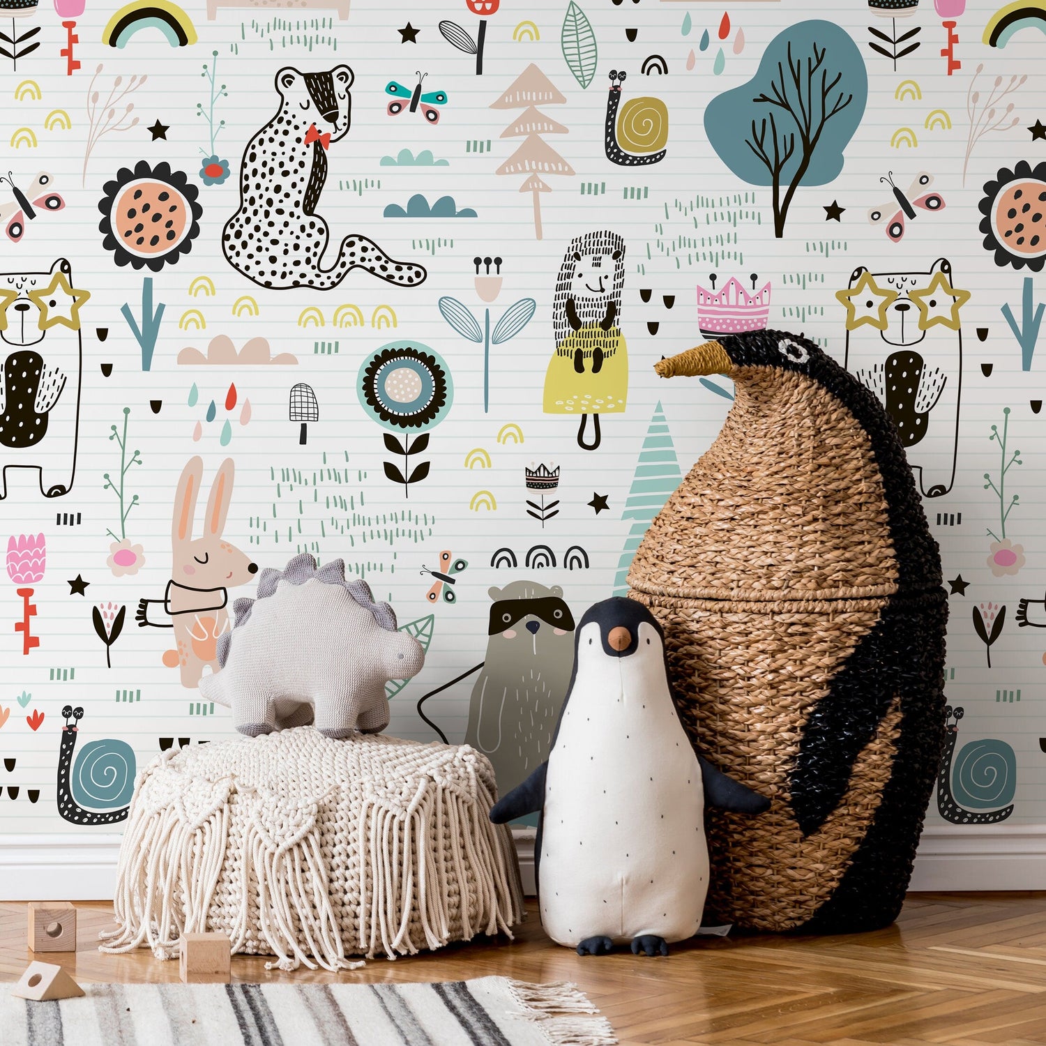 Wallpaper Peel and Stick Wallpaper Removable Wallpaper Home Decor Wall Art Wall Decor Room Decor / Cute Animal Kids Wallpaper - B331