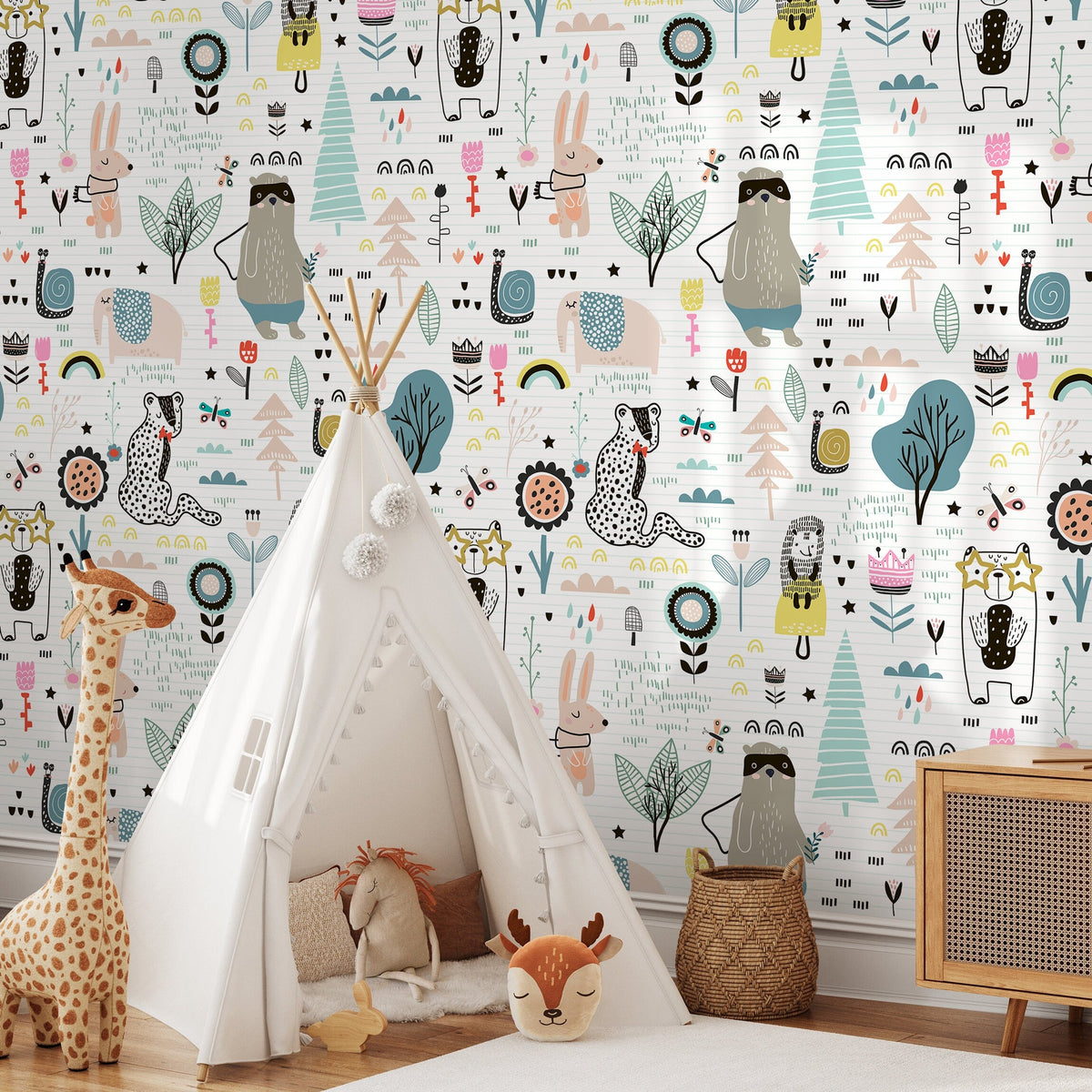 Wallpaper Peel and Stick Wallpaper Removable Wallpaper Home Decor Wall Art Wall Decor Room Decor / Cute Animal Kids Wallpaper - B331