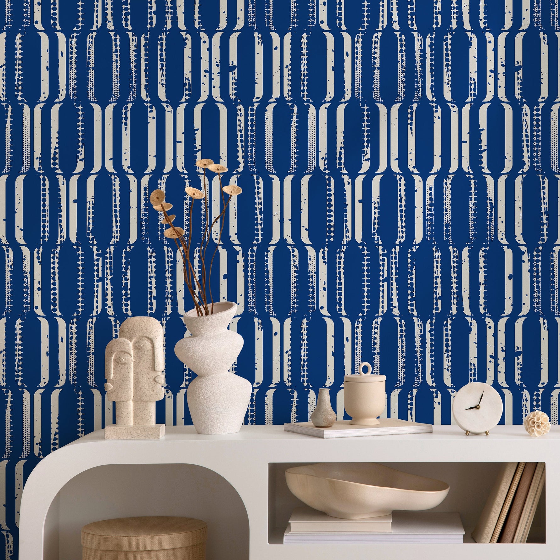 Removable Wallpaper Peel and Stick Wallpaper Wall Paper Wall Mural - Art Deco Blue Wallpaper - B408