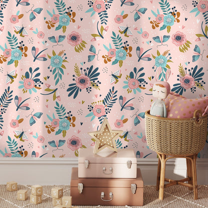 Removable Wallpaper Peel and Stick Wallpaper Wall Paper - Floral Wallpaper - Rainbow Wallpaper - B512