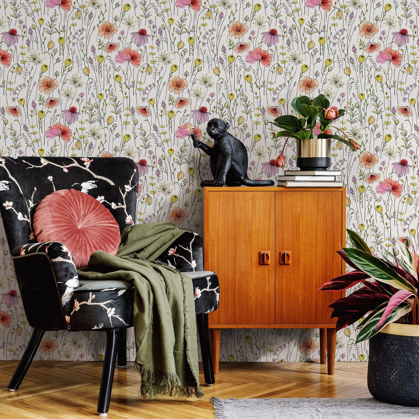 Removable Wallpaper Peel and Stick Wallpaper Wall Paper Wall Mural - Vintage Floral Wallpaper - B018