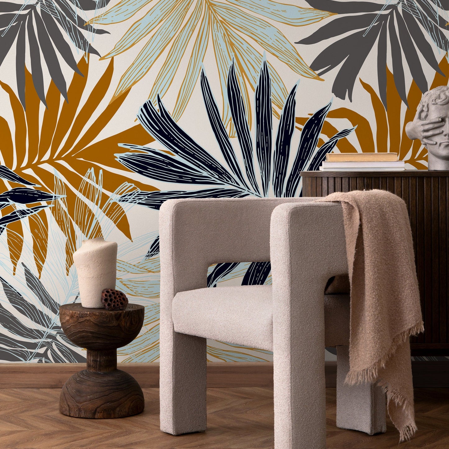 Autumn Palm Leaves Wallpaper - Removable Wallpaper Peel and Stick Wallpaper Wall Paper - B070