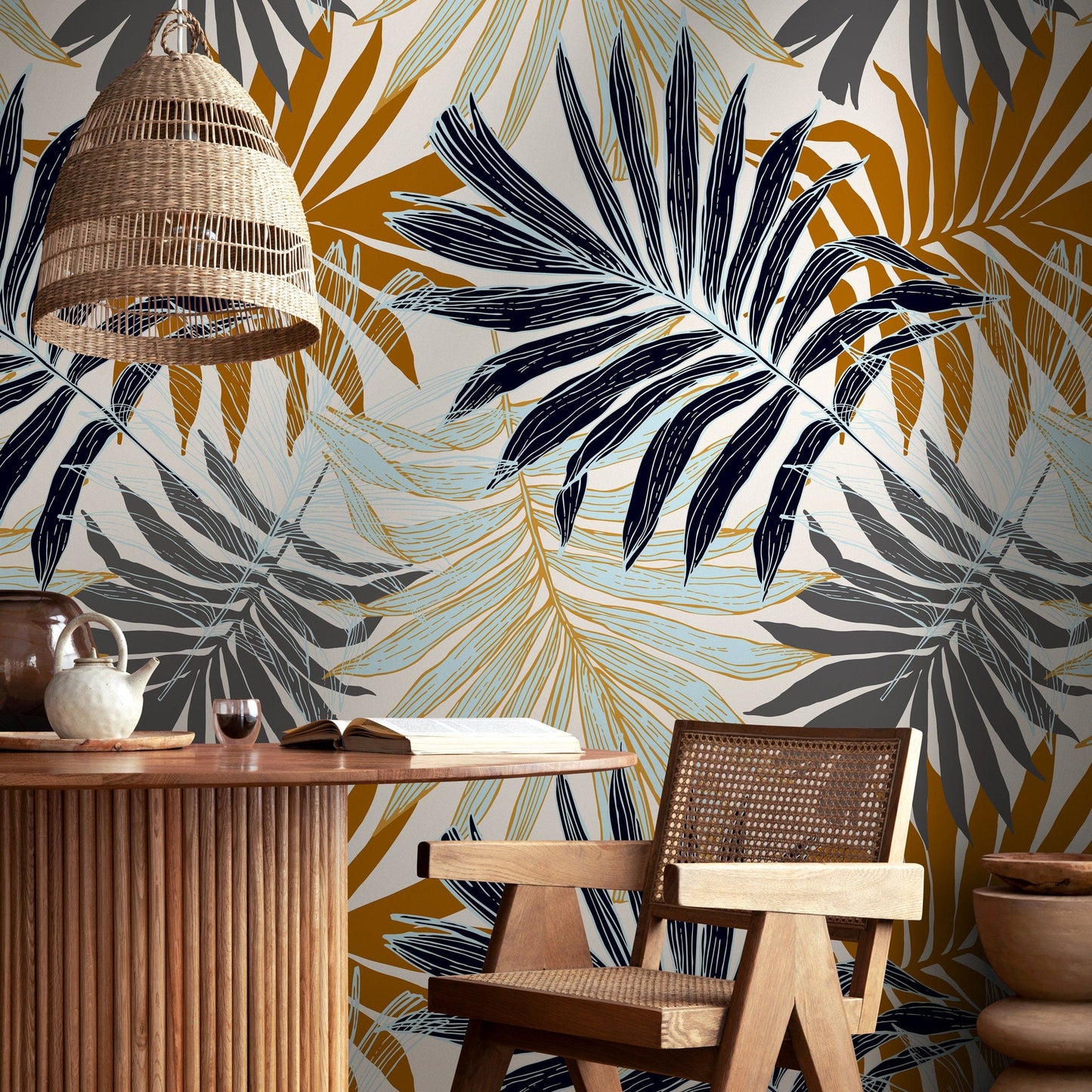 Autumn Palm Leaves Wallpaper - Removable Wallpaper Peel and Stick Wallpaper Wall Paper - B070