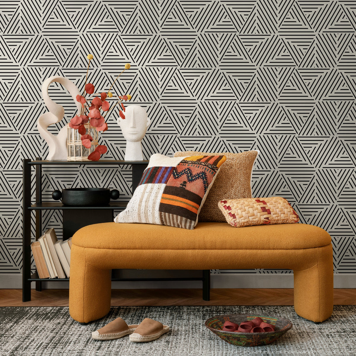 Removable Wallpaper Peel and Stick Wallpaper Wall Paper Wall Mural - Black and White Minimal Wallpaper - B077