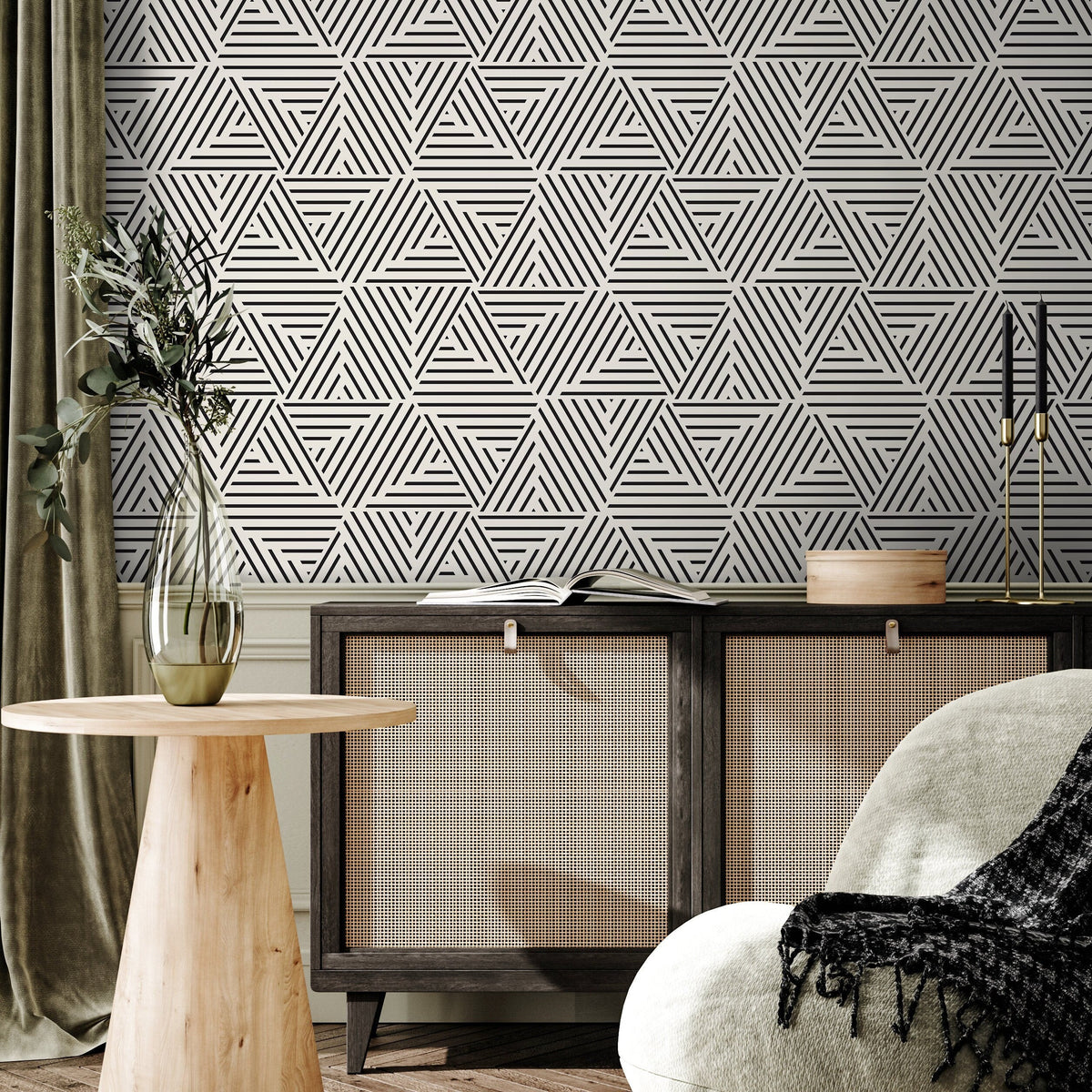 Removable Wallpaper Peel and Stick Wallpaper Wall Paper Wall Mural - Black and White Minimal Wallpaper - B077