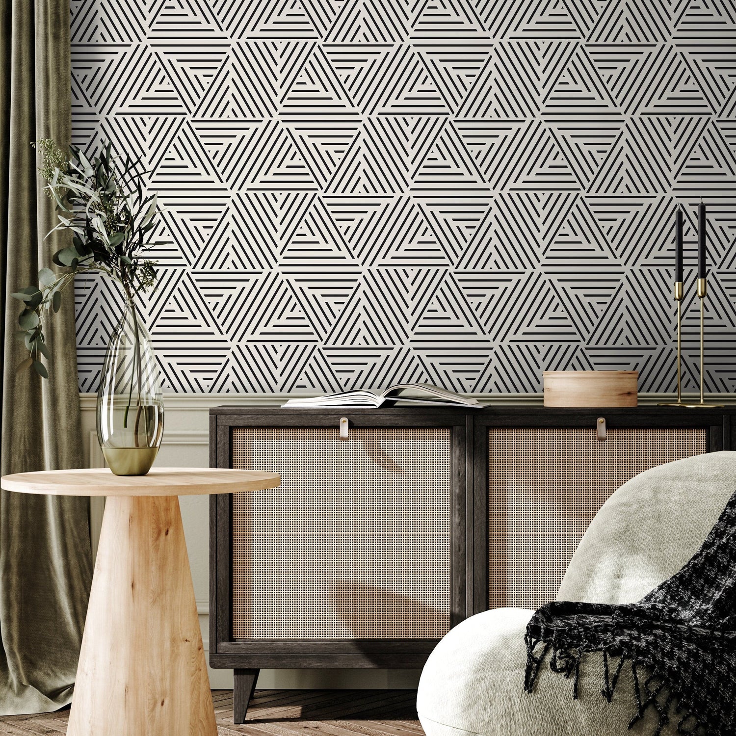 Removable Wallpaper Peel and Stick Wallpaper Wall Paper Wall Mural - Black and White Minimal Wallpaper - B077