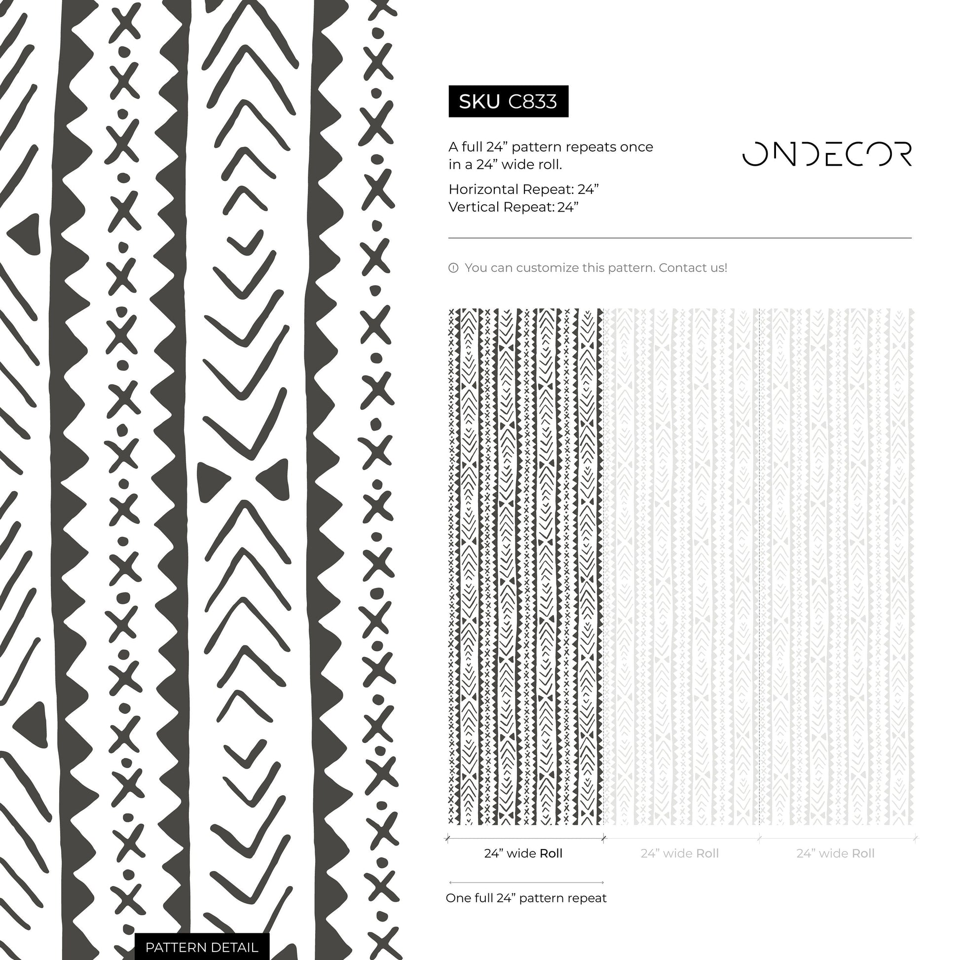 Black and White Boho Tribal Wallpaper / Peel and Stick Wallpaper Removable Wallpaper Home Decor Wall Art Wall Decor Room Decor - C833