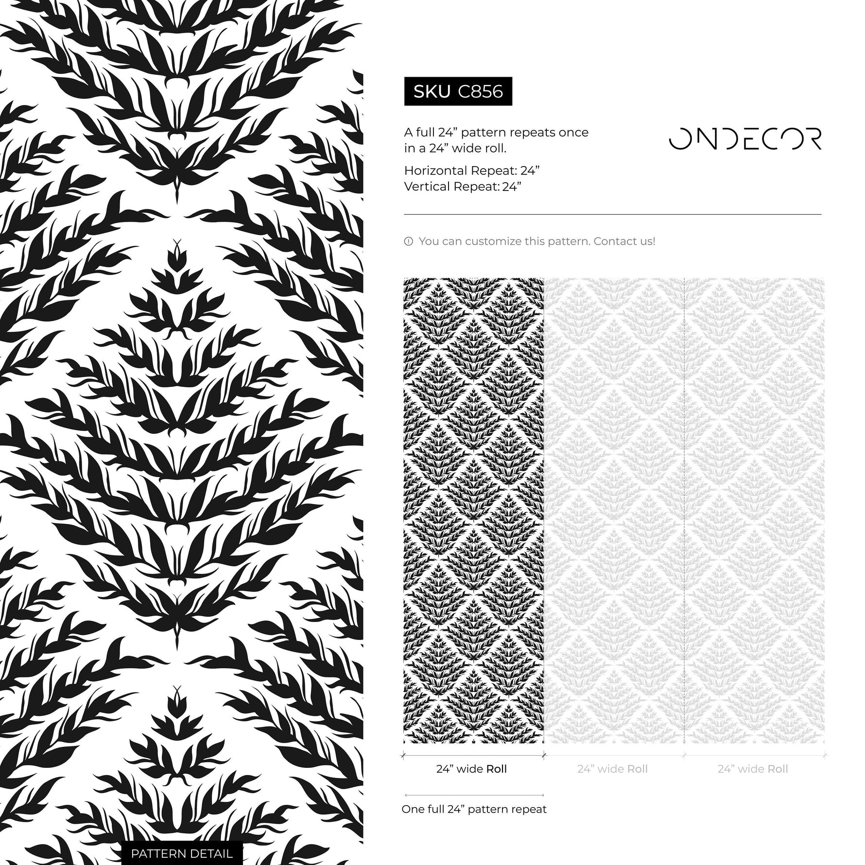 Black and White Leaf Wallpaper / Peel and Stick Wallpaper Removable Wallpaper Home Decor Wall Art Wall Decor Room Decor - C856