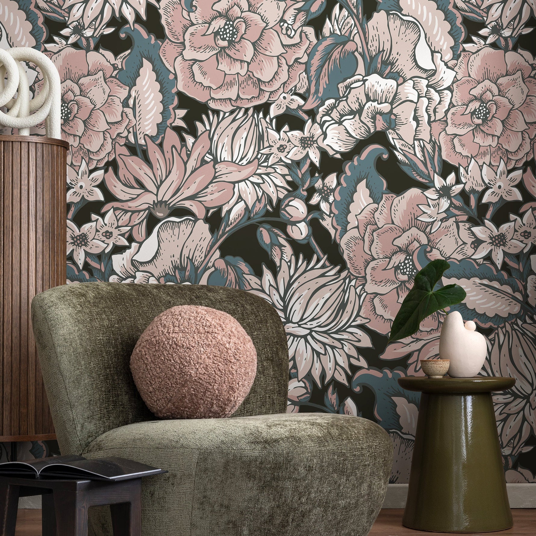 Wallpaper Peel and Stick Wallpaper Removable Wallpaper Home Decor Wall Art Wall Decor Room Decor / Vintage Roses and Flower Wallpaper - B164
