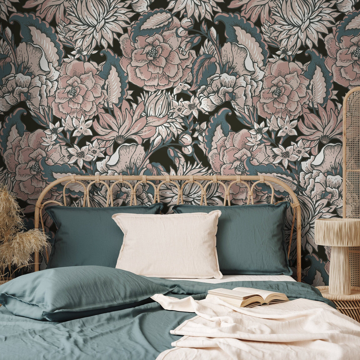Wallpaper Peel and Stick Wallpaper Removable Wallpaper Home Decor Wall Art Wall Decor Room Decor / Vintage Roses and Flower Wallpaper - B164