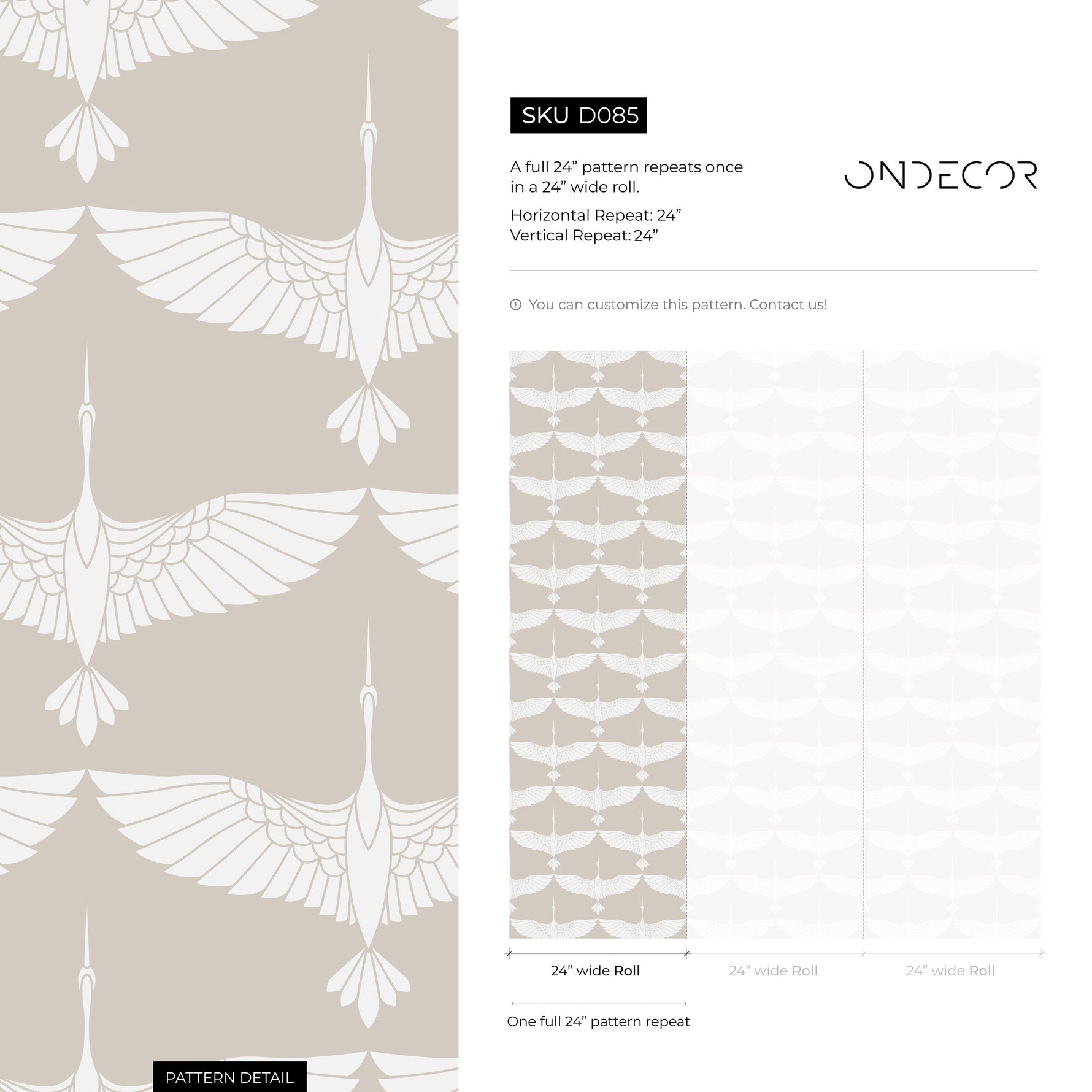 Mid Century Cranes Wallpaper Art Deco Swans Cream Wallpaper / Peel and Stick Wallpaper Removable Wallpaper Home Decor Wall Art - CC-D085