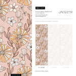Pink Boho Floral Wallpaper / Peel and Stick Wallpaper Removable Wallpaper Home Decor Wall Art Wall Decor Room Decor - D377