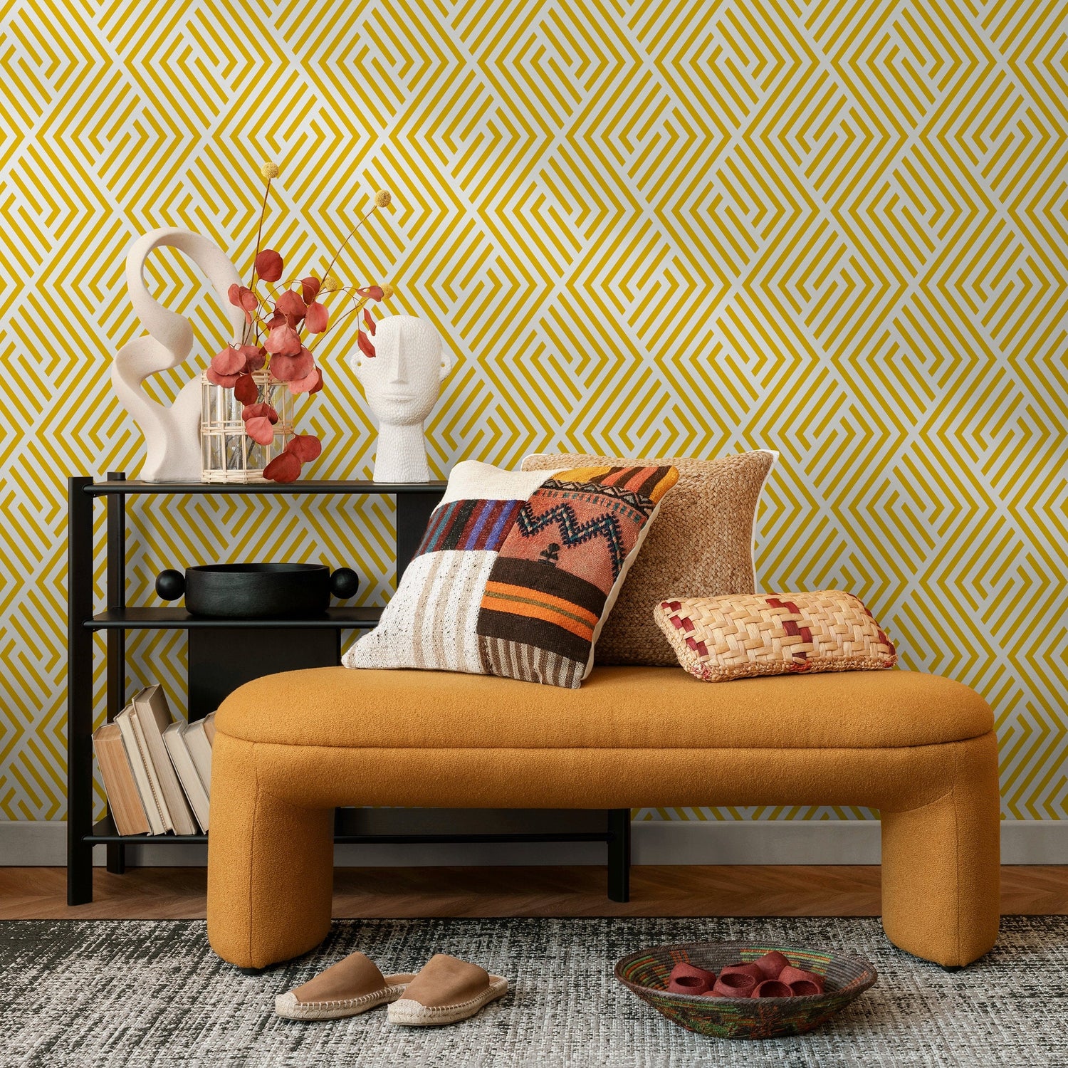 Minimal Yellow - Wallpaper Removable Wallpaper Peel and Stick Wallpaper Wall Paper Wall Mural - B246