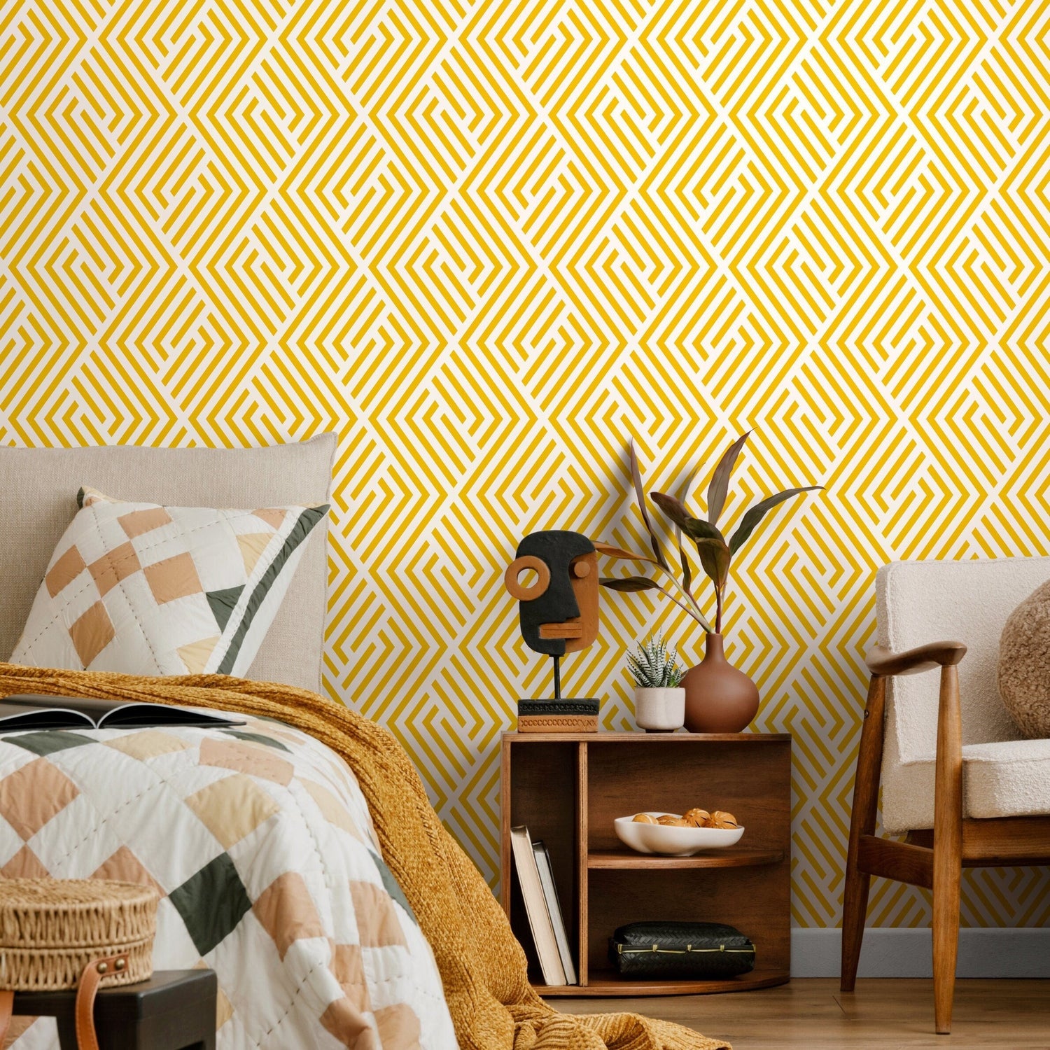 Minimal Yellow - Wallpaper Removable Wallpaper Peel and Stick Wallpaper Wall Paper Wall Mural - B246