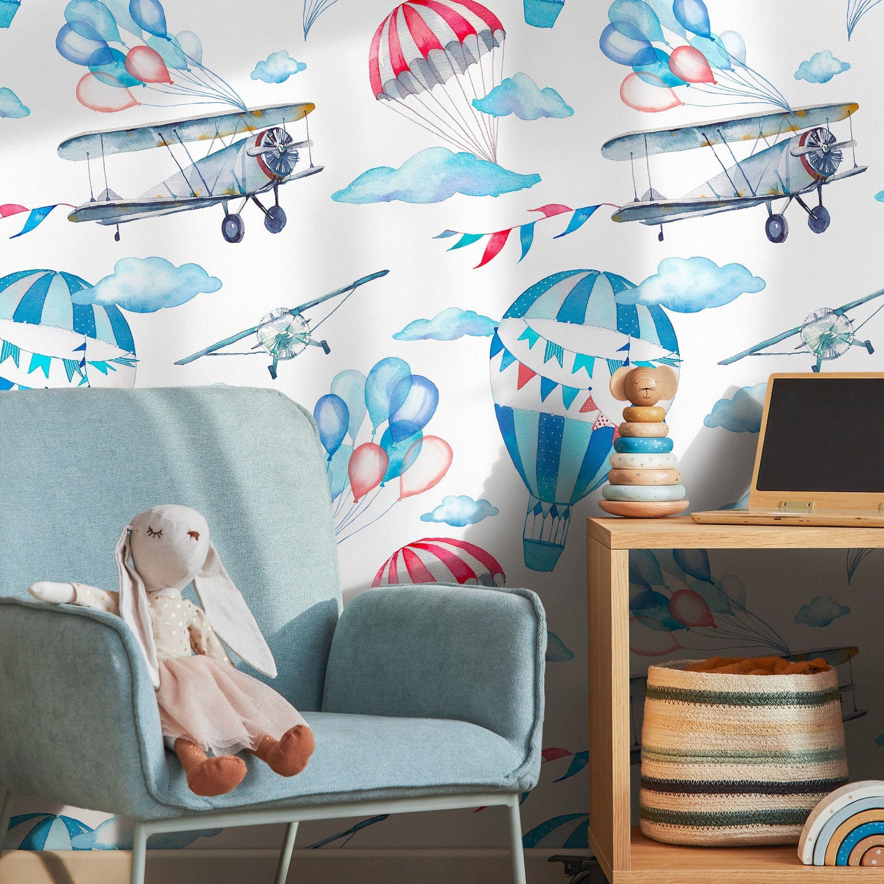 Wallpaper Peel and Stick Wallpaper Removable Wallpaper Home Decor Wall Art Wall Decor Room Decor / Sky Flying Balloons Kids Wallpaper - B270