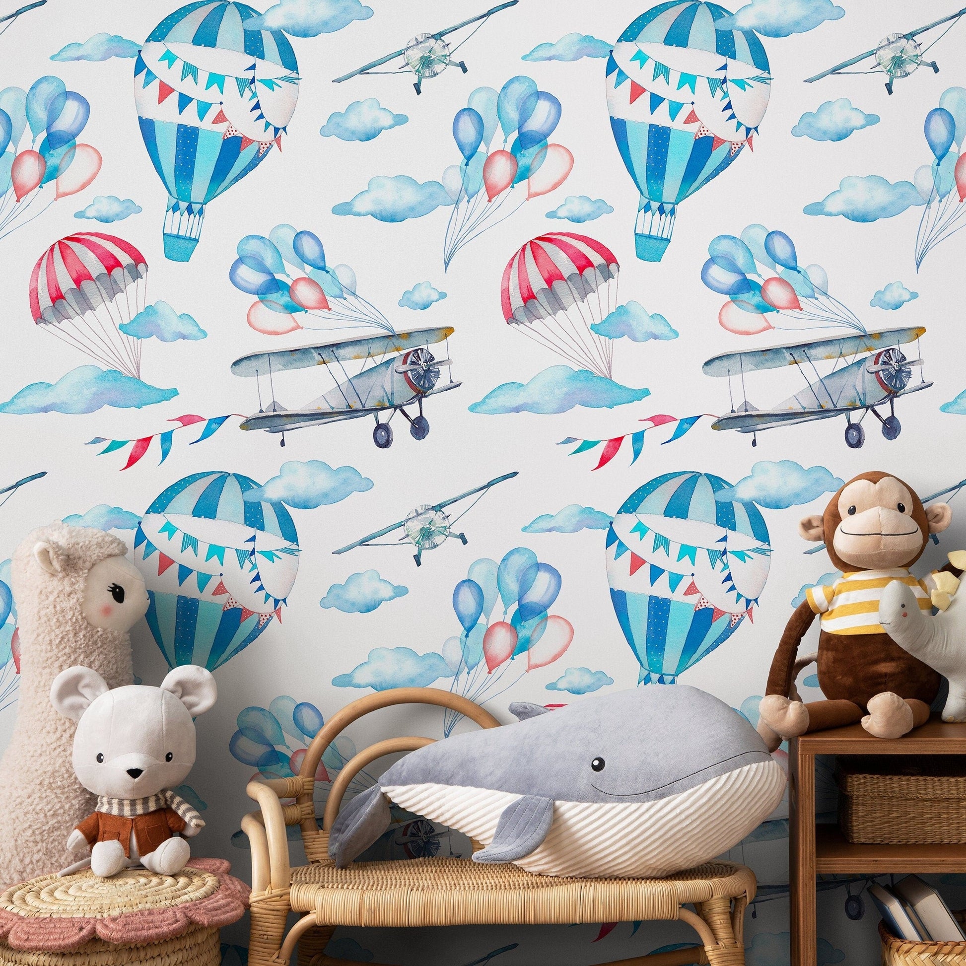 Wallpaper Peel and Stick Wallpaper Removable Wallpaper Home Decor Wall Art Wall Decor Room Decor / Sky Flying Balloons Kids Wallpaper - B270