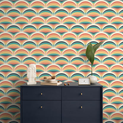 Wallpaper Peel and Stick Wallpaper Removable Wallpaper Home Decor Wall Decor Room Decor / Colorful Mid Century Retro Wallpaper - B425