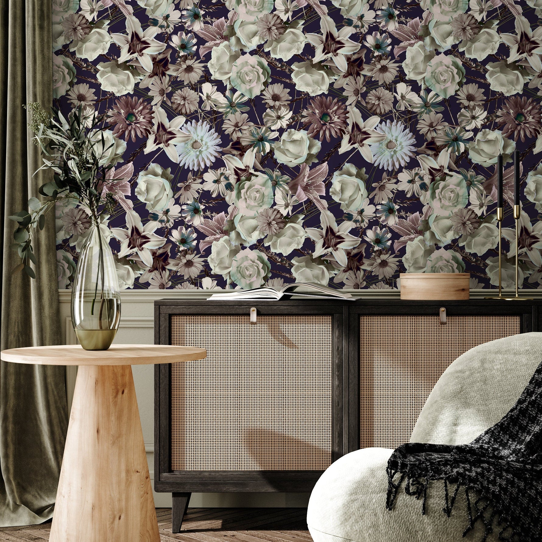 Removable Wallpaper Peel and Stick Wallpaper Wall Paper Wall Mural - Bohemian Floral Wallpaper - B558