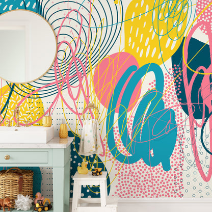 Colorful Mural Abstract Wallpaper Contemporary Art Wallpaper Peel and Stick and Traditional Wallpaper - D994