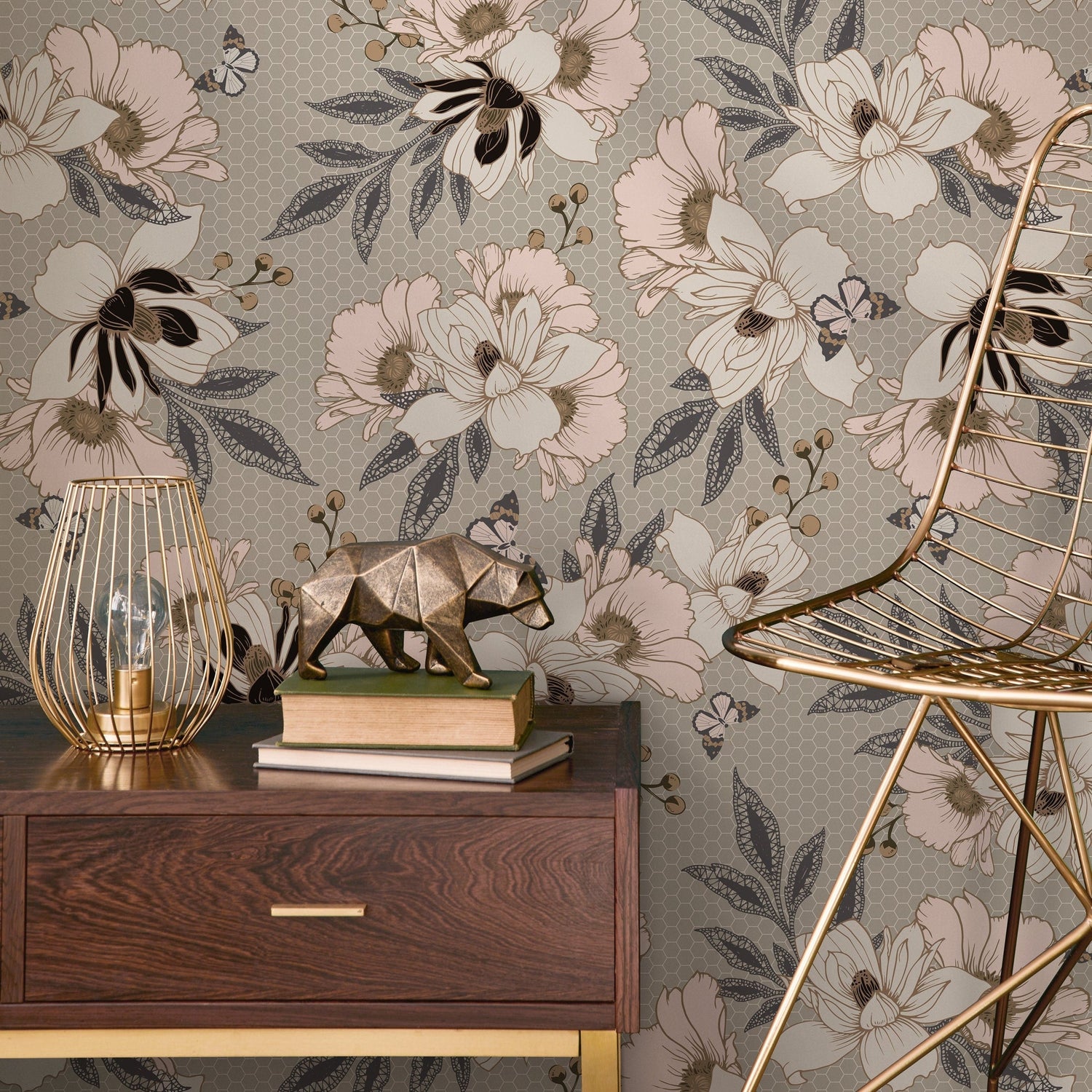Wallpaper Peel and Stick Wallpaper Removable Wallpaper Home Decor Wall Art Wall Decor Room Decor / Vintage Floral Wallpaper - B300