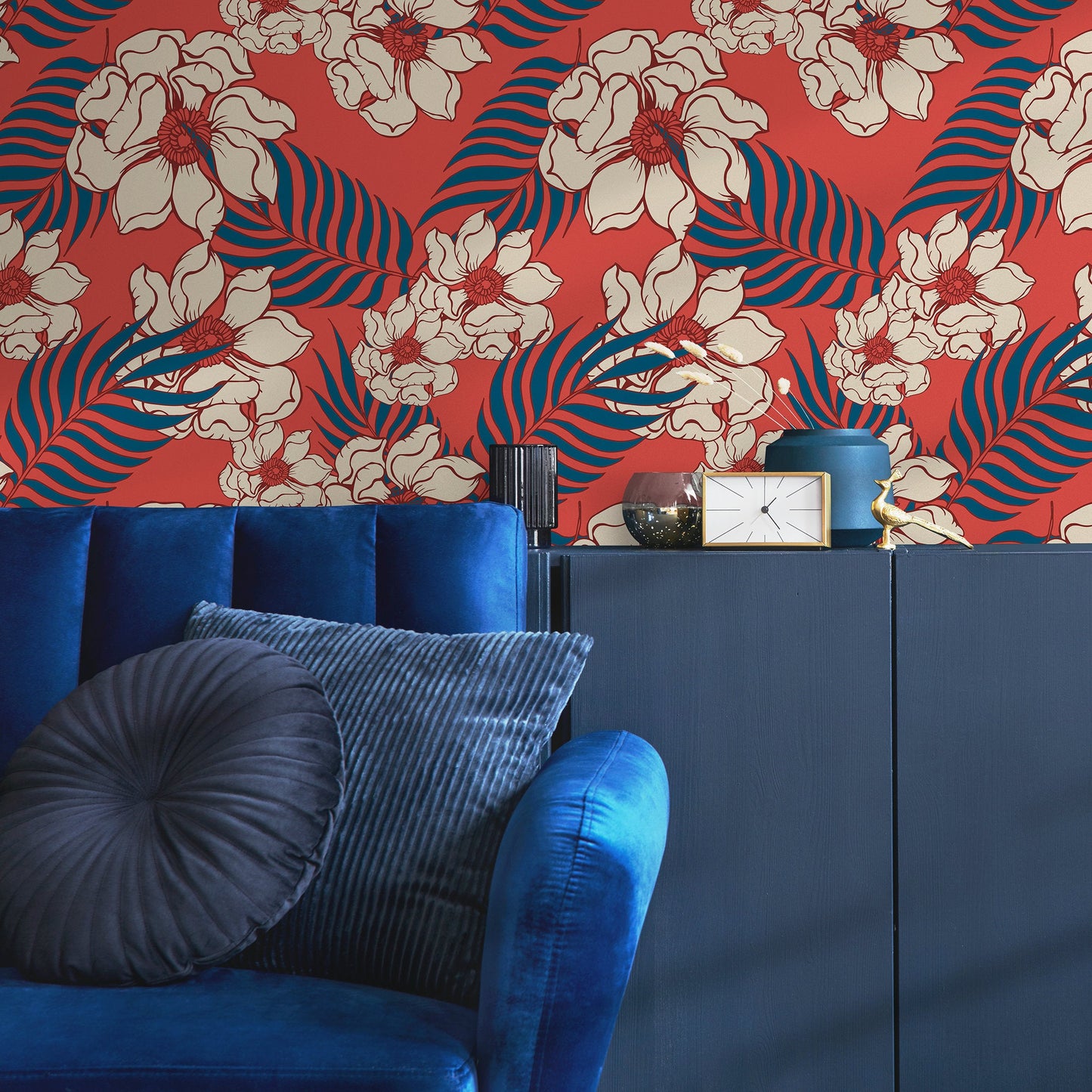 Hawaiian Leaves and Flowers Wallpaper - Removable Wallpaper Peel and Stick Wallpaper Wall Paper - B334