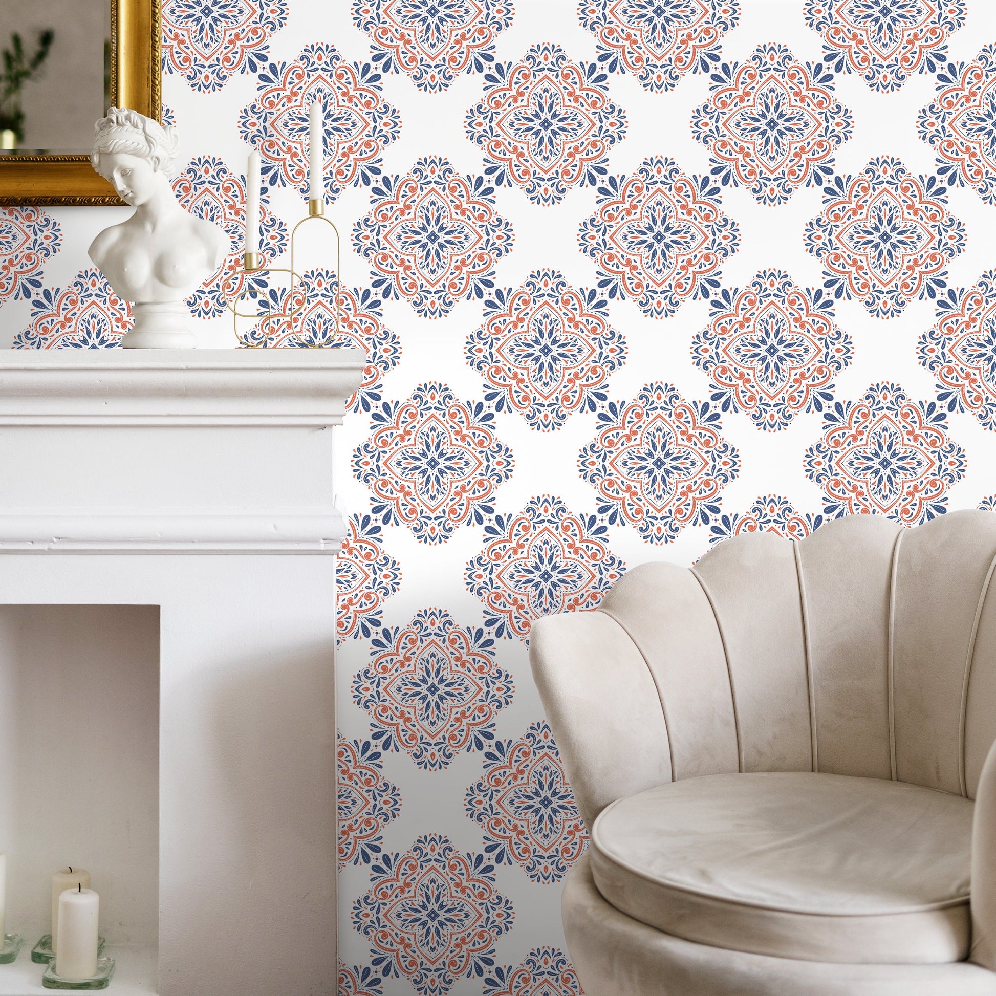 Contemporary Flowers Tile Wallpaper - Removable Wallpaper Peel and Stick Wallpaper Wall Paper - B335