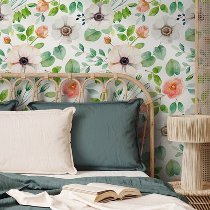 Wallpaper Peel and Stick Wallpaper Removable Wallpaper Home Decor Wall Art Wall Decor Room Decor / Cute Watercolor Flowers Wallpaper - B350